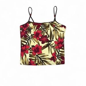 Floral Print Red and Green Tropical Tankini Swim Top